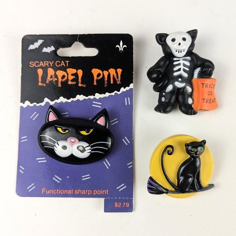 Vintage 90s Halloween Cat Pin Lot